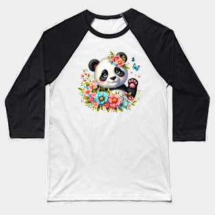 A panda decorated with beautiful colorful flowers. Baseball T-Shirt
